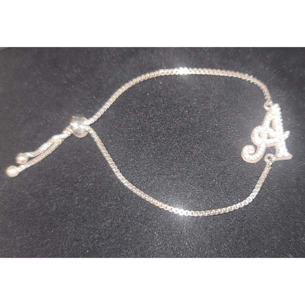 "A" Monogram Initial Bracelet Silver Tone w/crystals